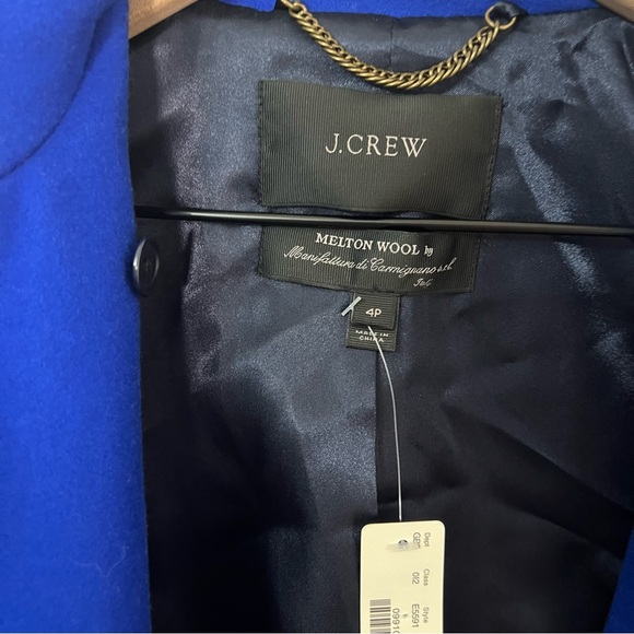 NWT J. Crew Melton Wool Coat Blue Women's Size 4P Winter Pea Topcoat Zip Front - Picture 9 of 10